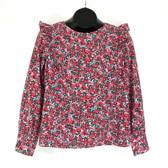 J. Crew Factory Cotton Blend Poplin Ruffle Top Women's XS Floral Holiday Career - Picture 1 of 13